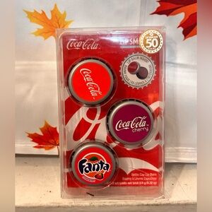 Set Of 3 Lip Smacker Cherry Coke Coca Cola Classic Fanta Strawberry Lip Balms